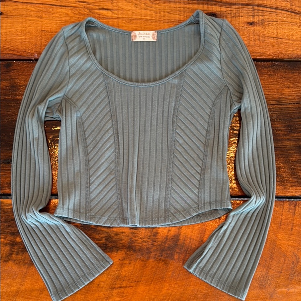 Altar'd State Blue Ribbed Crop Blouse Medium